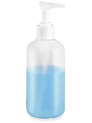 8oz Frosted Boston Round Pump Bottle with White Pump (Included)
