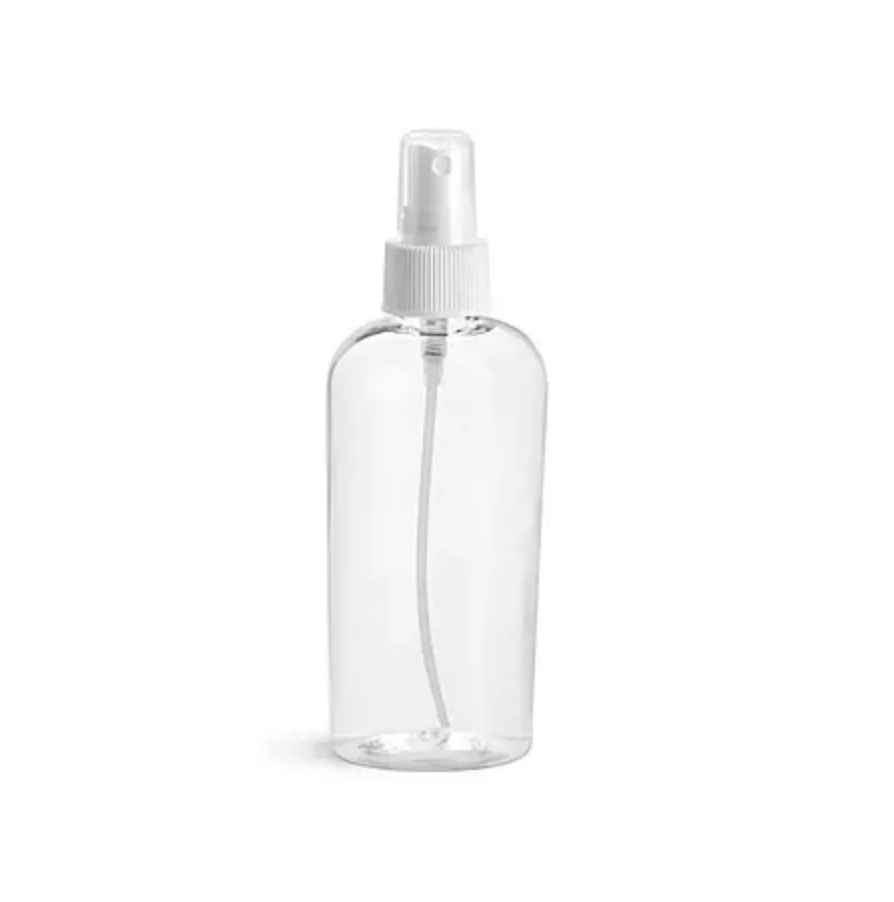 8oz Clear Plastic Cosmo Oval Spray Bottle with White Fine Mist Sprayer (Included)
